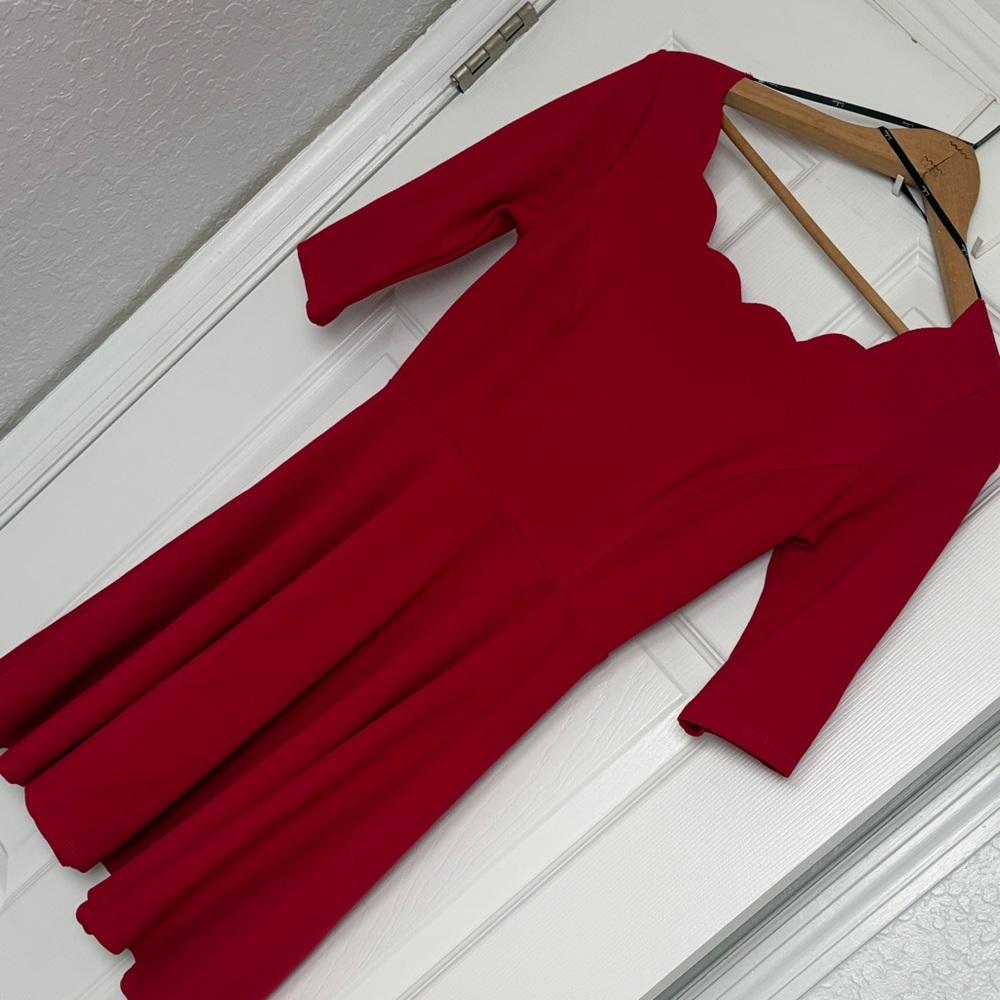 Lulu's Red Scalloped V-Neck Midi Dress